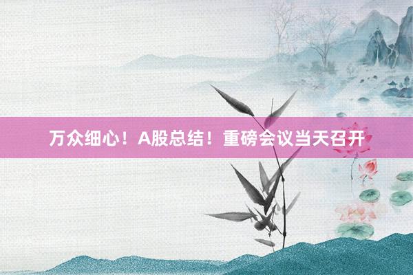 万众细心！A股总结！重磅会议当天召开